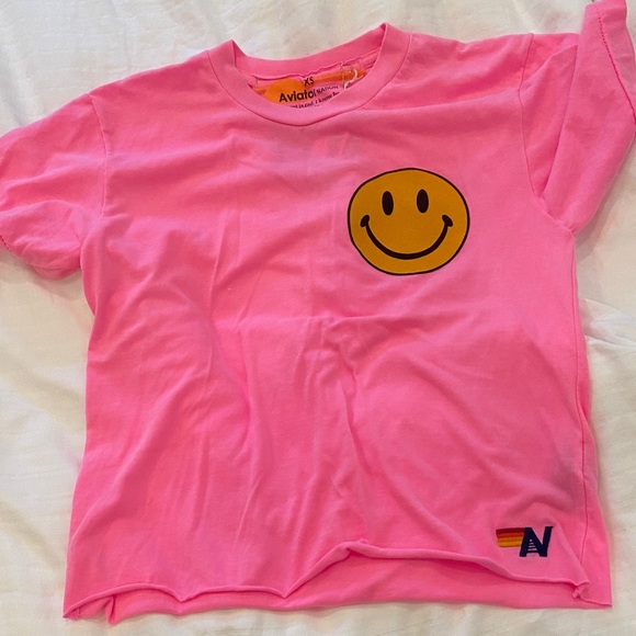 Aviator Nation Tops - Aviator Nation Pink Smiley Face Tee
